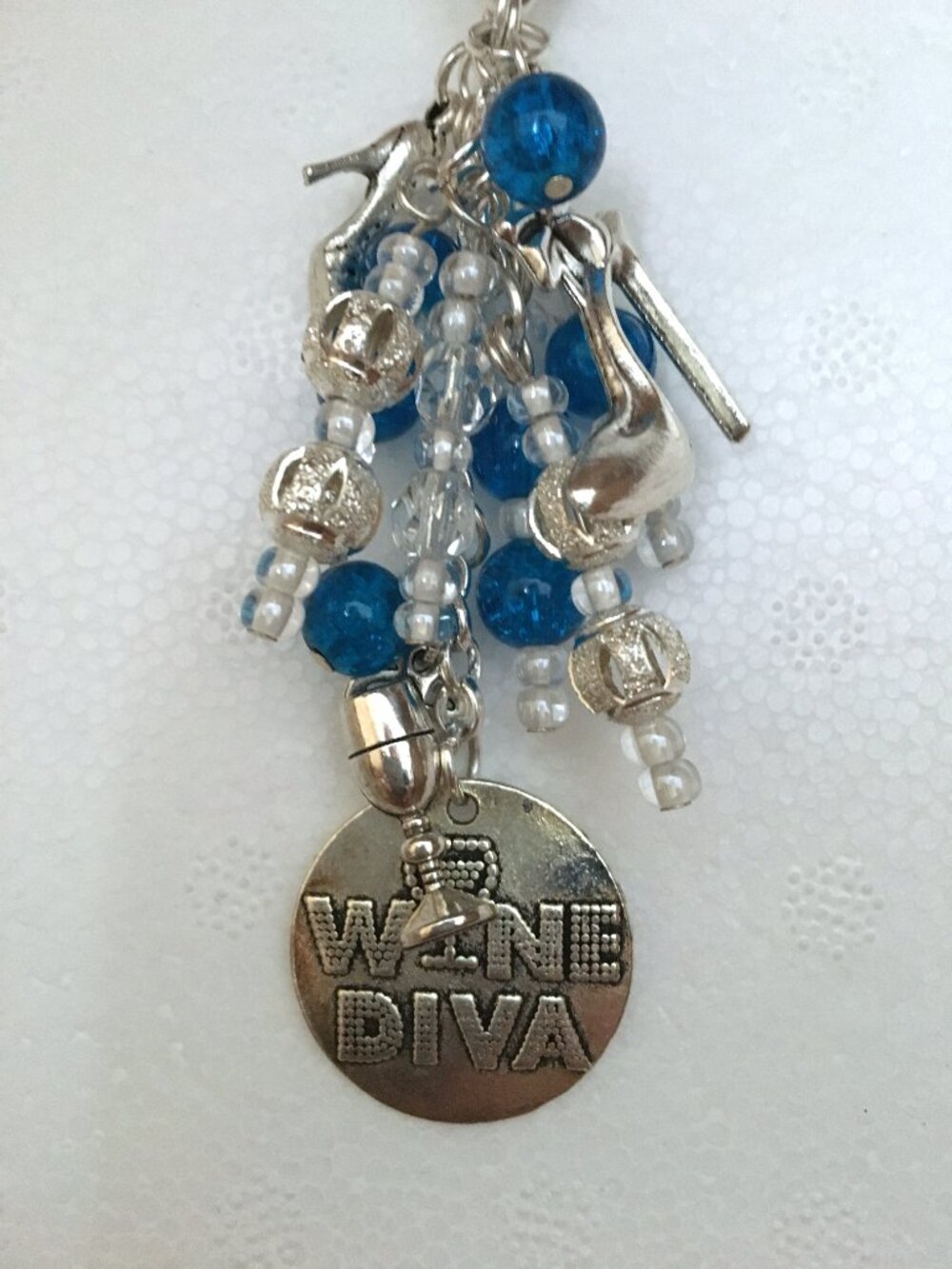 Wine Diva Purse Charm – Blue & Silver Beaded Bag Accessory